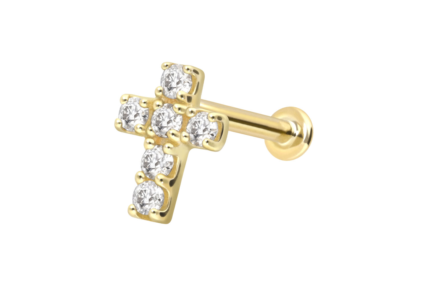 14 Karat Gold Labret Piercing mit Innengewinde MOISSANIT-KREUZ